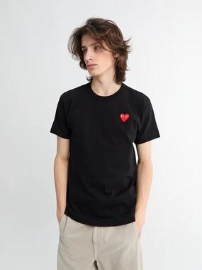 Comme des Garcons PLAY Black Tee with Red Heart Patch